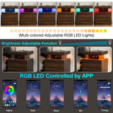 HOMMPA Set of 2 LED Nightstand with Wireless Charging Station Dark Walnut Mid Century Wood Bedside Table with Led Light Smart Nightstand USB Port Night Table with 2 Drawers LED Night Stand for Bedroom HOMMPA