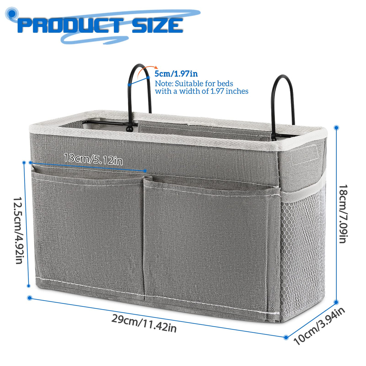 Retyion Bedside Hanging Storage Basket Headboards Bunk Beds Dorm Rooms Organizer Caddy for Storage (2Pack Grey) Retyion