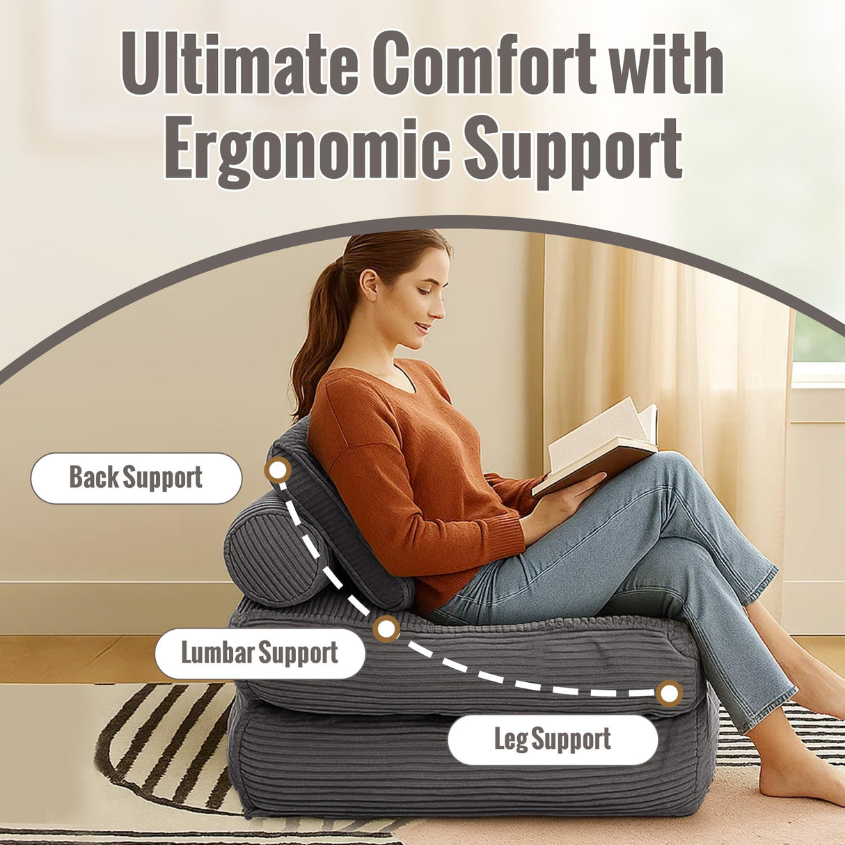 VIKAYAMICS Folding Sofa Bed Convertible Sleeper Chair 33" with Pillow Futon Boneless Couch with Back Support Small Couch for Living Room(Grey Single) VIKAYAMICS