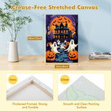 Bowetile Halloween Framed Paint by Numbers for Adults Beginners, Easy Adults' Paint-by-Number Kits on Canvas, Acrylic Castle Number Painting Crafts Kits Halloween Gifts for Home Decor, 8x12in Bowetile