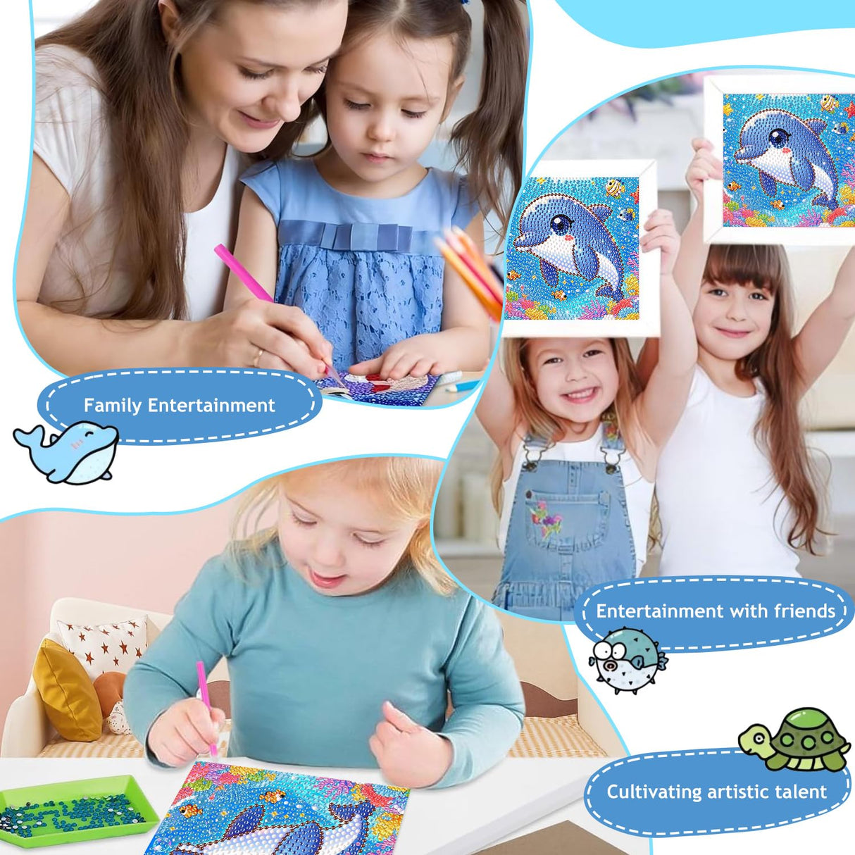 Reivworl Dolphin Diamond Art Kits for Kids, Dolphin Diamond Painting Kits for Kids, Gem Art Ages 4-8-12 for Gifts and Decor (8x8 Inch) Reivworl
