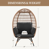 Yaheetech Egg Rattan Chair, Indoor/Outdoor PE Rattan Egg Basket Lounge Chair w/ 4 Cushions, Oversized Egg-Shaped Chair w/Metal Frame Stand for Patio, Backyard, Living Room - Light Brown/Black Yaheetech
