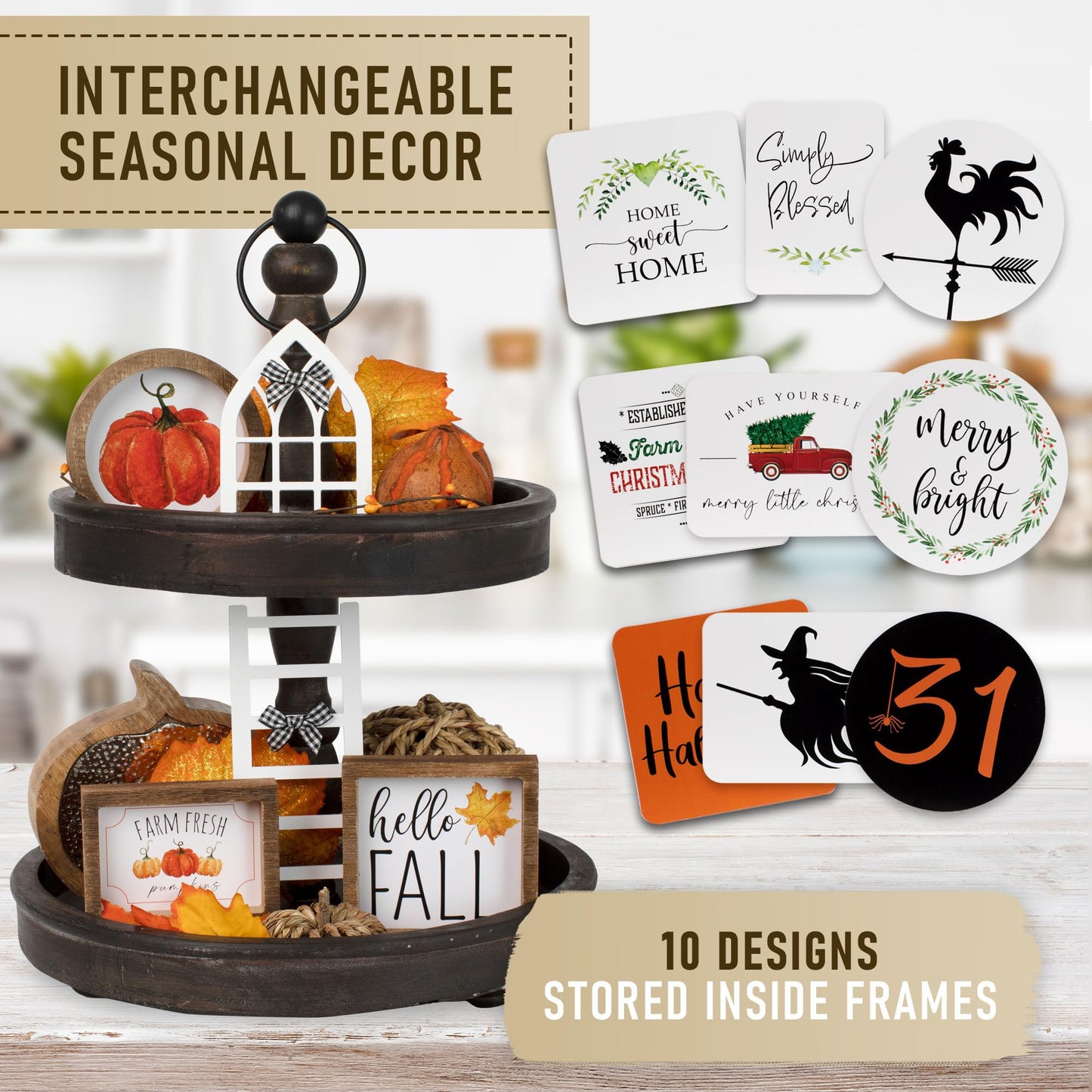 The Ultimate Farmhouse Fall Tiered Tray Decor Set - Beautiful Year Round Seasonal & Halloween Holiday Decoration Bundle - The Perfect Christmas Centerpiece Design for Home & Kitchen Decor - WoodArtSupply