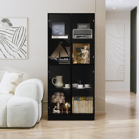 HLR Display Cabinet with Glass Doors, Tall Storage Cupboard, Freestanding Curio Display Cabinet with 4-Tier Storage Shelves for Collectibles, Living Room, Home Office HLR
