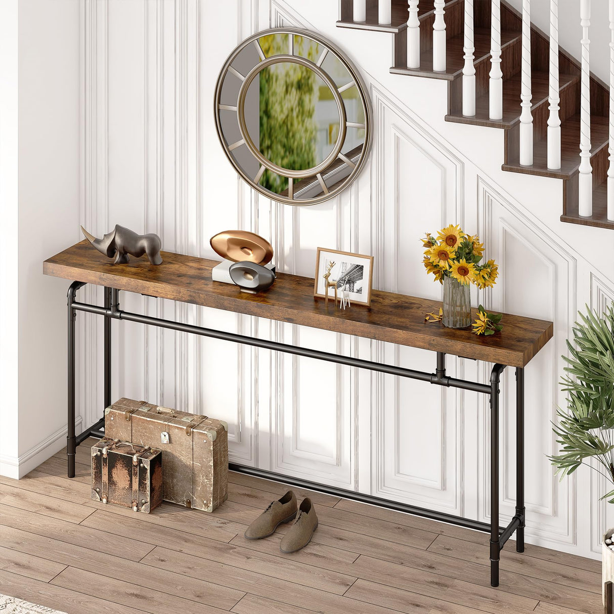 Tribesigns Console Table, 70.9 Inches Extra Long Sofa Table for Living Room, Industrial Narrow Console Sofa Tables Behind Couch, Entryway Hallway Foyer Table for Entrance, Rustic Brown Tribesigns