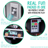 Lil' Jumbl Jumbl Kids Kitchen Set, Pretend Wooden Play Kitchen, Battery Operated Icemaker, Microwave, Range Hood, Stove Top, Oven, with Realistic Sound & Lights, Pots, Pan, & Utensils Included Lil' Jumbl