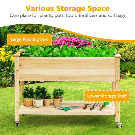 Giantex Raised Garden Bed on Wheels, Wood Planter Box with Legs, Liner, Drain Holes, Elevated Garden Bed for Vegetables, Standing Garden Container for Backyard, Patio, 47.5" LX 23.5" WX 33" H Giantex