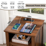 Joaxswe 18" Farmhouse Night Stand with Charging Station, 2 Drawers End Table Dresser for Bedroom, Brown Wooden Nightstand, Bed Side Table with Open Shelf, Bedside Cabinet for Living Room, Closet Joaxswe