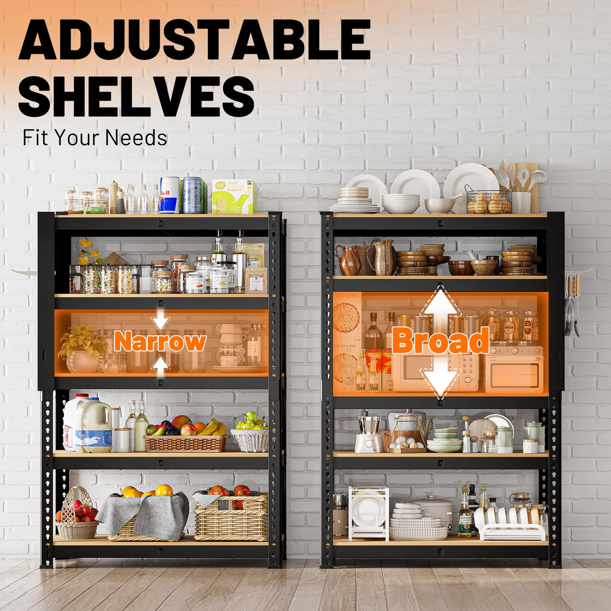 MAXLEAD Home Storage Shelves 5 Tier Garage Shelving Adjustable Garage Shelves 2100LBS Metal Shelving Unit with Metal Pegboard for Basement, Warehouse, Pantry, Kitchen. 60''H*11.8''D*27.5''W, Black MAXLEAD