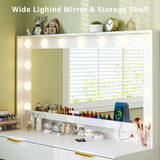 LIMGLIM Makeup Vanity Desk with Lights & Large Mirror, 39.3in Vanity Desk with Mirror and Lights, 3 Lighting Color Adjustable, 5 Drawers, Vanity with Lights for Bedroom LIMGLIM