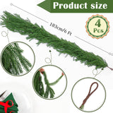 Hananona 4 Pcs 6 Ft Artificial Norfolk Pine Garlands, Real Touch Winter Pine Garland, Green Artificial Greenery Garland for Table, Mantle, Wall, Indoor, Outdoor Christmas Decorations (4, 6 FT) Hananona