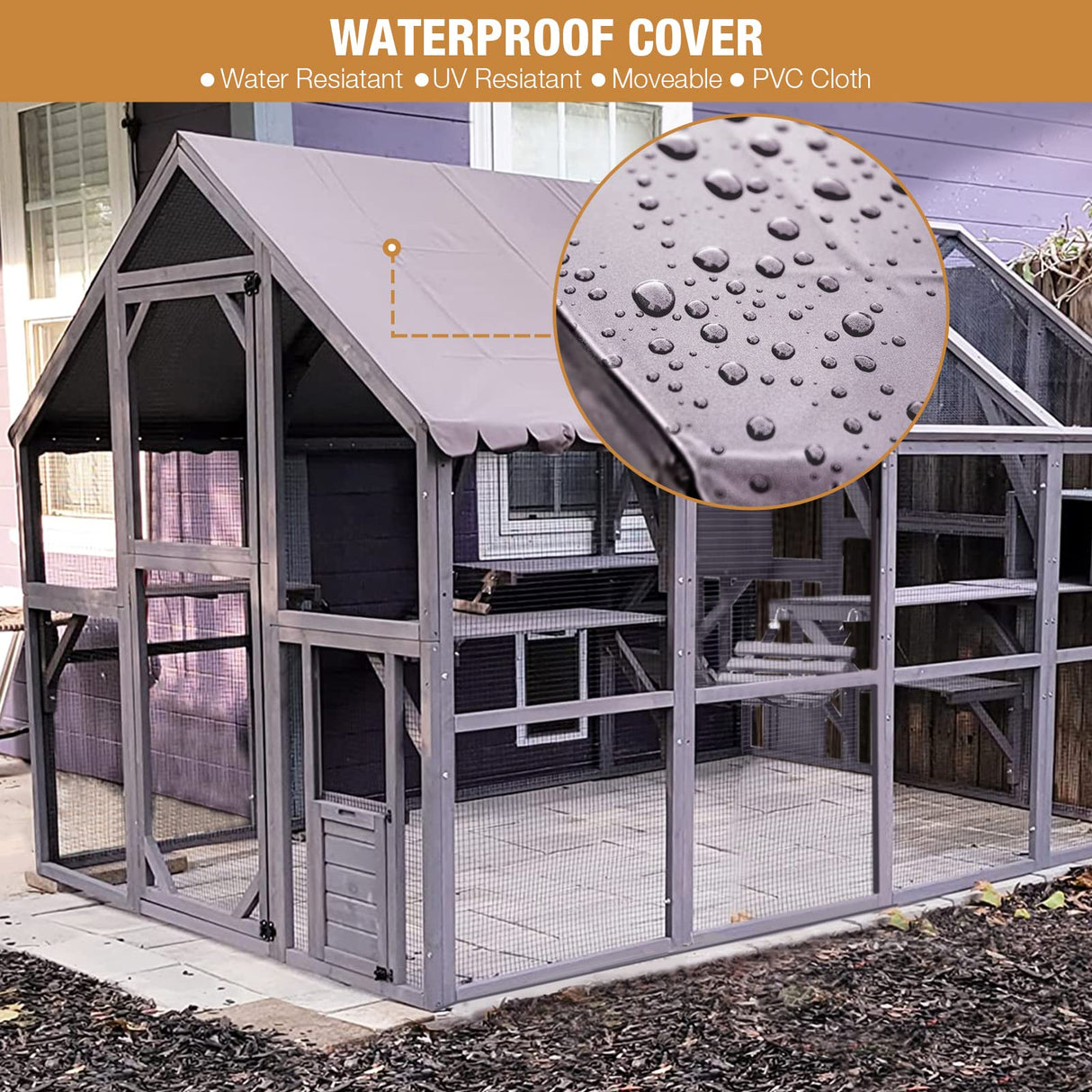 Outdoor Catio Cat House 110" Super Large Cat Enclosures Surper Large for 15-20 Cats,Waterproof Cover GUTINNEEN