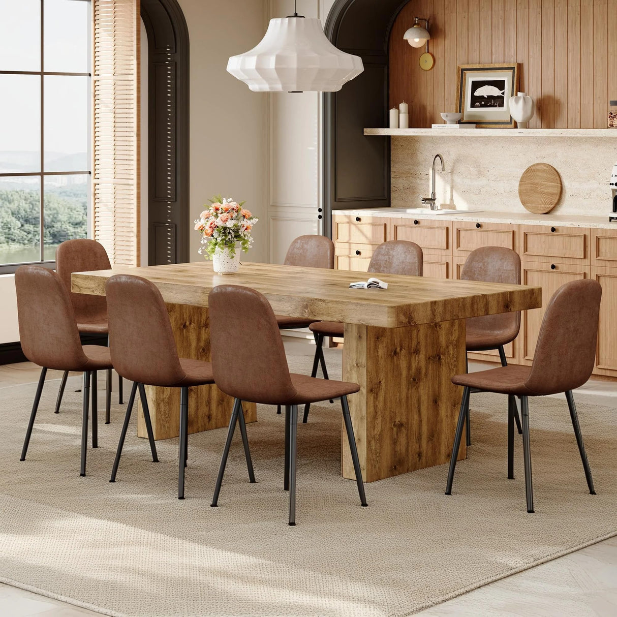 Ganooly Dining Table Set for 8, 78.7" Large Wood Dinner Set for 8 with Faux Leather Chairs, 8 Seater Modern Dining Room Table Sets for Kitchen, Farmhouse Ganooly