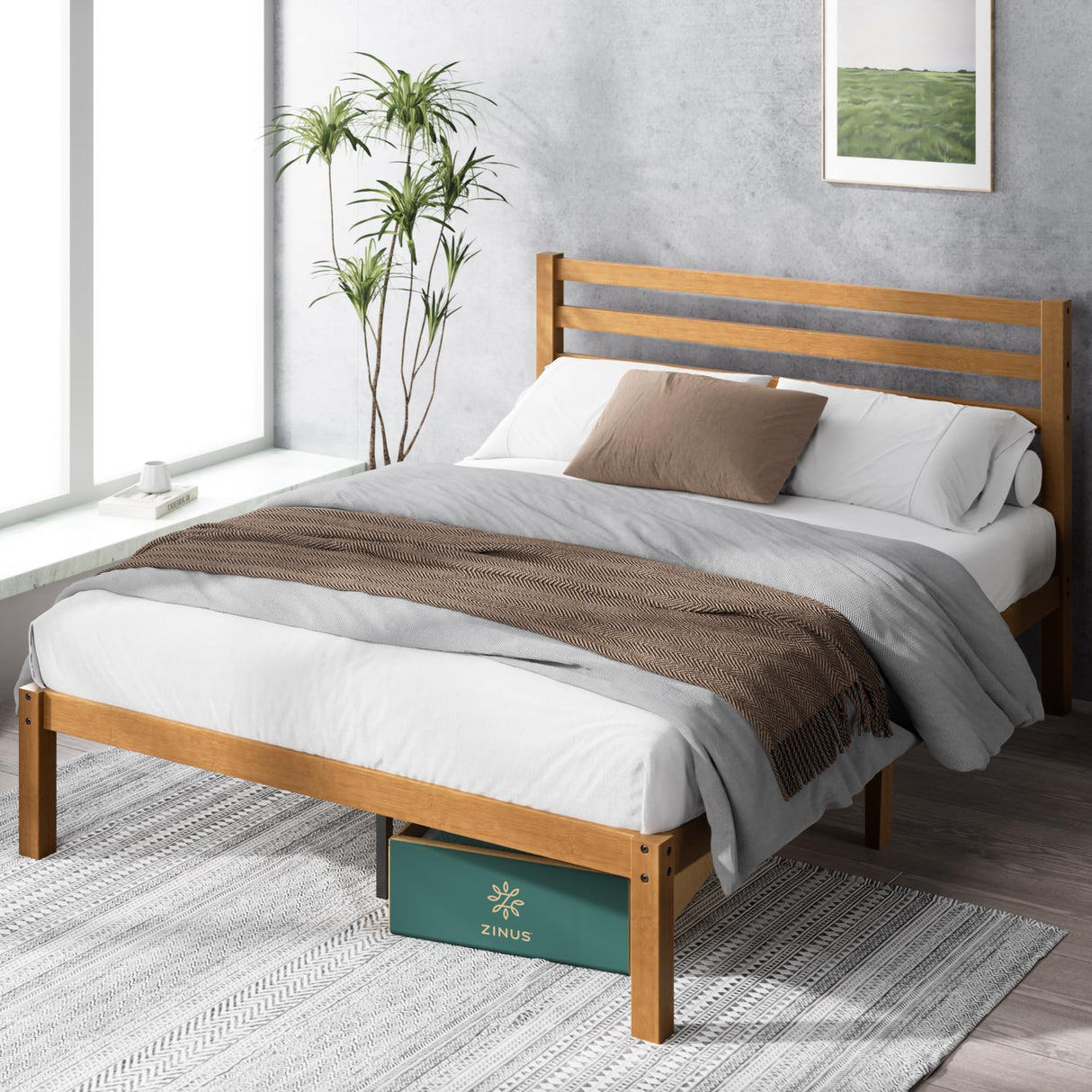 Zinus Leah Bamboo Platform Bed Frame with Slatted Headboard – No Box Spring Required, Easy Assembly, Full Size Zinus