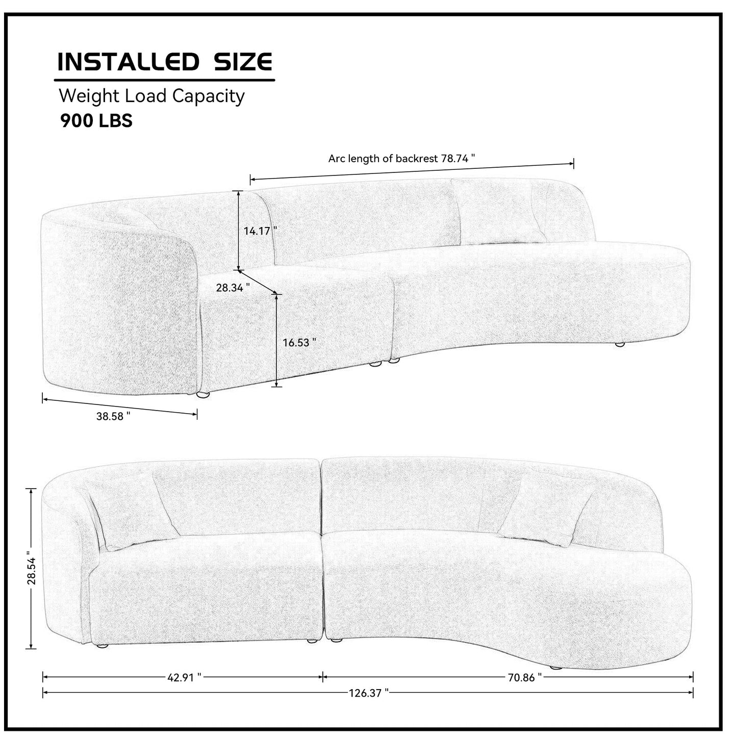 Luxury Modern Style Cloud Curved Sofa with Right Hand Facing Chaise Lounge, Oversized Boucle Couch 2-Piece Set for Living Room, Apartment, Cream Sectional