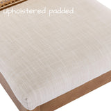 BESTANO Rattan Dining Chairs Set of 4 Natural Wooden Dining Room Chairs Rectangle Cane Country Kitchen Chairs Linen Upholstered Dining Chairs, Cream BESTANO