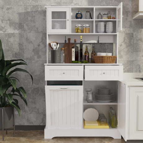 LOUVIXA 68.4" Kitchen Pantry Storage Cabinet, Freestanding Cupboard with 3 Cabinets, 2 Drawers and 1 Tilt Out Trash Cabinet, Tall Storage Cabinet for Kitchen, Dinning Room, Living Room (White) LOUVIXA