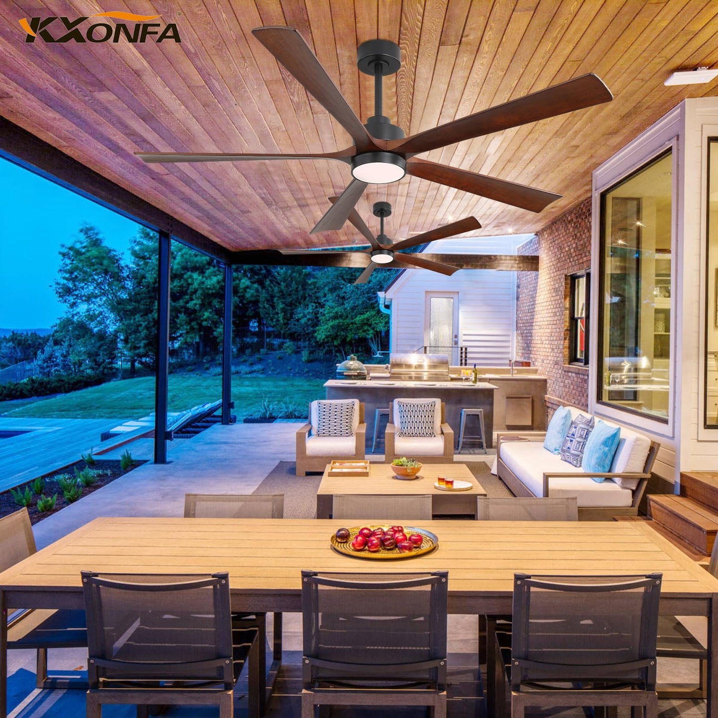 YKXONFA Ceiling Fans with Lights, Ceiling Fans with Lights and Remote,60 inch Modern Smart Ceiling Fan with Light for Patio Living Room, Bedroom, Office, Summer House (dark walnut, 60)