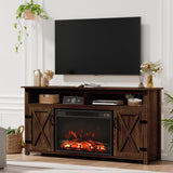 Furmax Farmhouse Fireplace TV Stand for TVs Up to 65 Inch Highboy Entertainment Center with Open Storage and Side Cabinets Rustic Media Console Table with Barn Doors for Living Room (Barnwood) Furmax