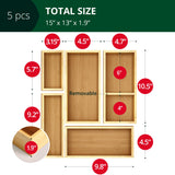ROYAL CRAFT WOOD 5-Piece Bamboo Drawer Organizer Set – Multi-Use Storage Trays for Kitchen, Bathroom, Office, Makeup, Jewelry & More – Junk Drawer Tray, Utensil Holder, Storage Box & Bin Set (5 Boxes) ROYAL CRAFT WOOD