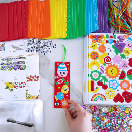 Winlyn 36 Sets Cute Crafts Kits DIY Colorful Whimsical Bookmarks Decorations Art Sets Fruits Sweet Treats Animals Sun Rainbow Foam Stickers for Kids Classroom Activities Reading Rewards Party Favors Winlyn