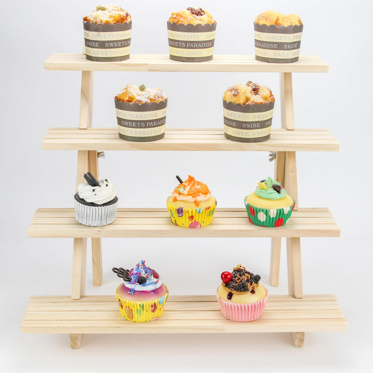 Gonice 4 Tier Wooden Display Riser, Tiered Wood Earring Display Stand, Cupcake Stand, Countertop Merchandise Display Stand for Selling Gonice