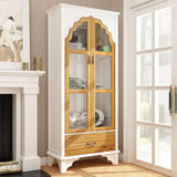 Elegant ECACAD 70.9" Bookcase Storage Cabinet with Carved Doors & 3-Tier Shelves in Brown & White ECACAD