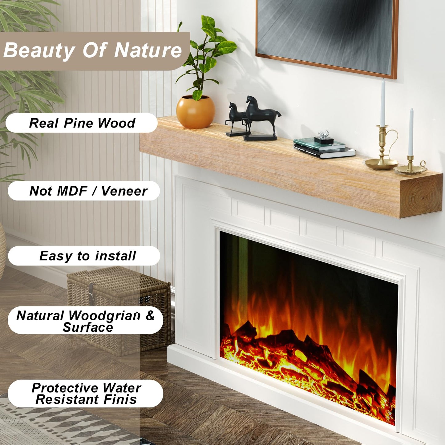 LOVMOR Floating Fireplace Mantel-60in Wood Mantels for Over Fireplace,Wall Mount Fireplace Mantel Shelves,Natural Mantels Over Fireplace | 60" x 8" x 5"-Aged Oak