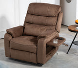Brown Recliner Chair for Elderly | Tall and Big Man 400lbs | Chenille | Power Lift, Lay Flat, Stand Up, Wireless Charging Device, Extended Footrest, Massage Heat, Cup Holder, Lumbar Pillow LITVZ