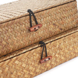 Flat Seagrass Storage Bins with Lid, Wicker Basket for Shelf Organize, Set of 2 (Small+Large) DOKOT