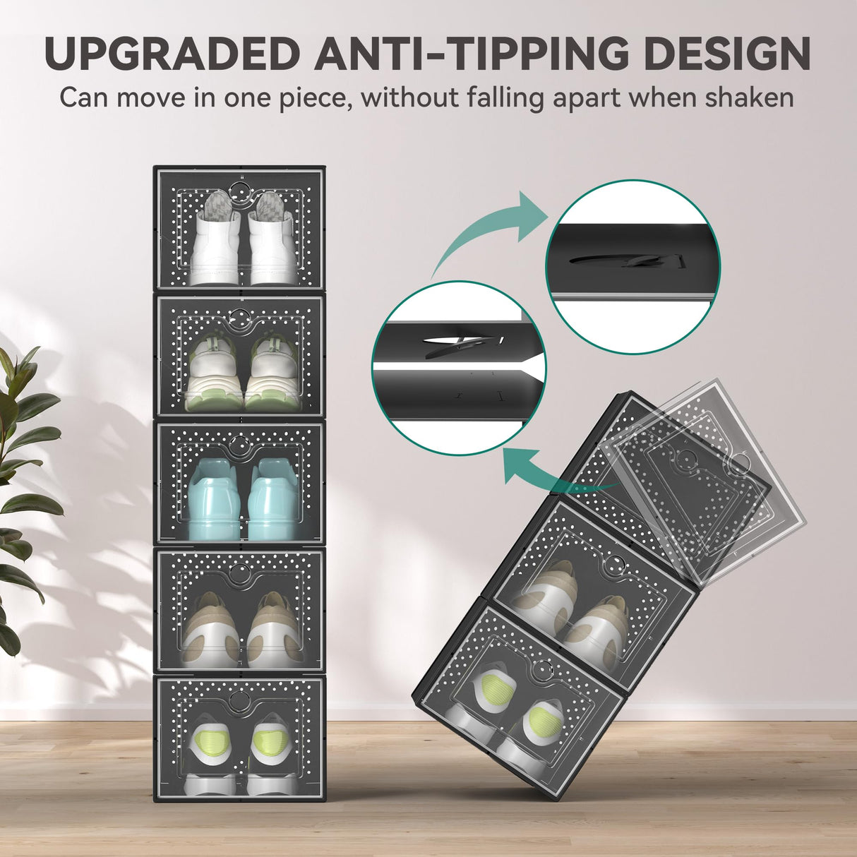 YITAHOME XL Shoe Storage Box, Set of 12 Shoe Storage Organizers Stackable Shoe Storage Box Rack Containers Drawers - Black-X-Large Size YITAHOME