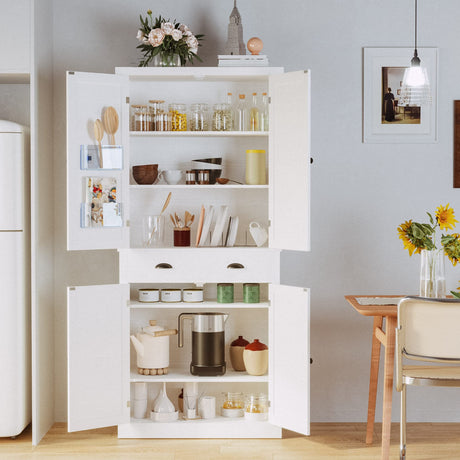 IRONCK Kitchen Pantry Storage Cabinet 72" Height, with Barn Doors, Drawer, 4 Adjustable Shelves, Freestanding Cupboard for Dining Room Living Room, IRONCK