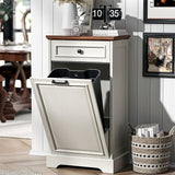 Spurgehom 13 Gallons Tilt Out Trash Cabinet Free Standing Kitchen Trash Garbage Bin Recycling Trash Cabinets with Hideaway Drawer Pet Proof Trash Can Holder for Kitchen, Antique White and Brown Spurgehom
