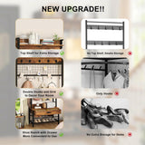Recaceik Hall Tree, Entryway Coat Rack with Drawer, Industrial 5 In 1 Entryway Bench with Storage Shoe Rack and 12 Hooks, Freestanding Home Organizer with Shelf & Grid Panel, Anti-dumping Recaceik