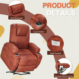 Electric Power Lift Recliner Chair with Massage for Elderly Corduroy Fabric Recliner Single Sofa with Cup Holders, Side Pockets and Remote Control for Living Room Bedroom (Leathaire, Brown) Furmax