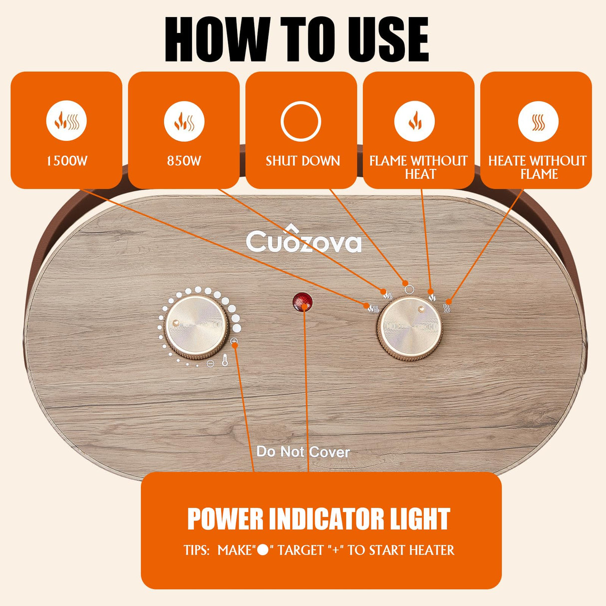 CUOZOVA 16“ Portable Electric Fireplace Heater, 1500W/850W Small Electric Fireplace for Indoor Use with Curved Monitor&Realistic 3D Flame, Fireplace Stove for Home Office, Fake Fireplace for Christmas CUOZOVA