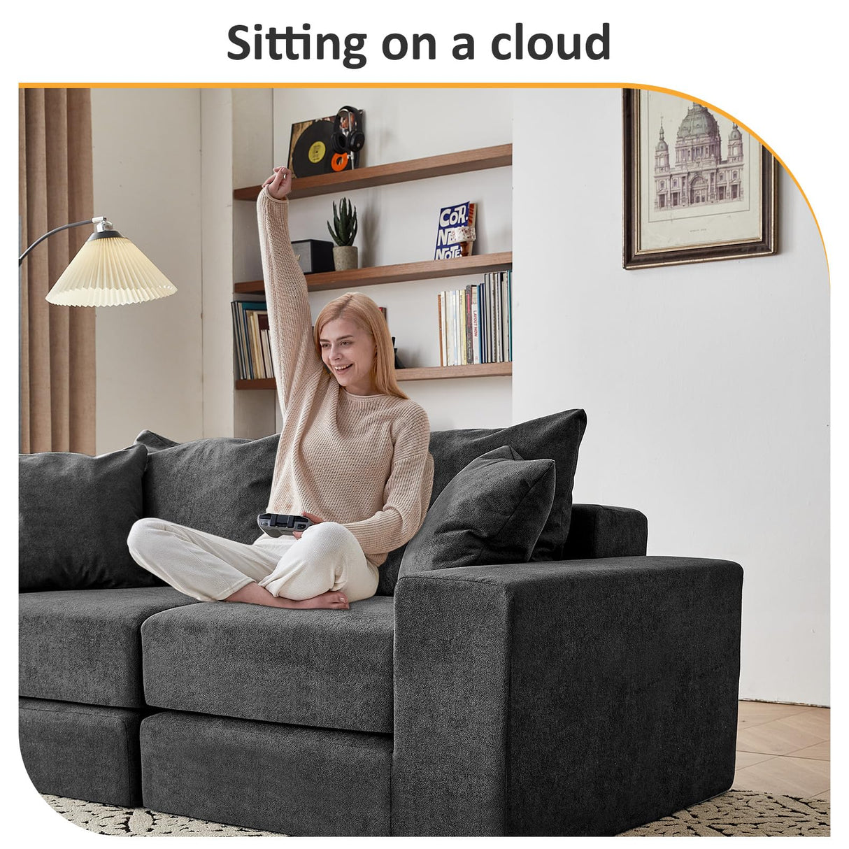 Modular Sectional Loveseat Cloud Sofa, Boneless Couch with Non Slip Base, Modern Sleeper Sofa for Customizable Living Spaces, Cozy Modular Couch with L-Shape Chaise, Deep Seat & No Assembly, Grey CozyMine