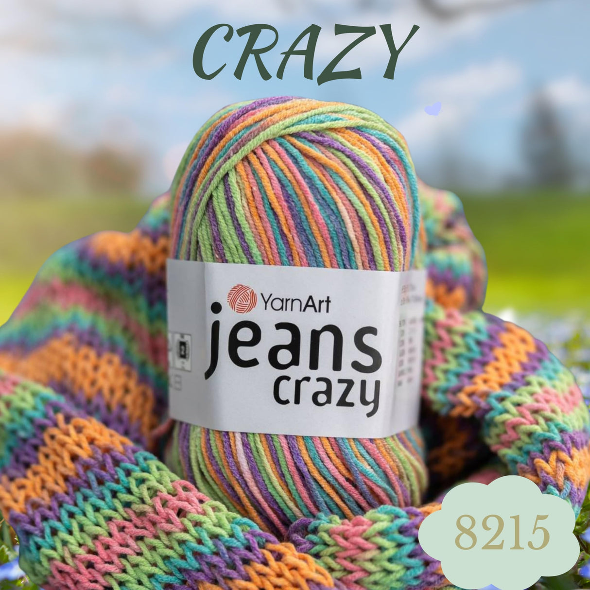 YARNART Jeans Crazy - Knitting & Blanket Yarn, Acrylic & Cotton Blend, Summer Multicolor, 1.76 Oz, 174.98 Yds (8215) YarnArt