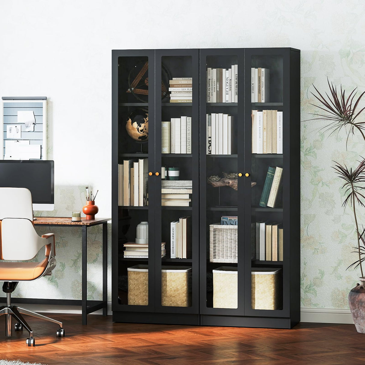 IRONMIX Modern Display Cabinet with Doors, Metal Curio Cabinet with Shelves, 70.87" H Display Cases for Collectibles, 5 Tier Tall Bookshelf, Kitchen Pantry Storage Case for Home Office Living Room IRONMIX