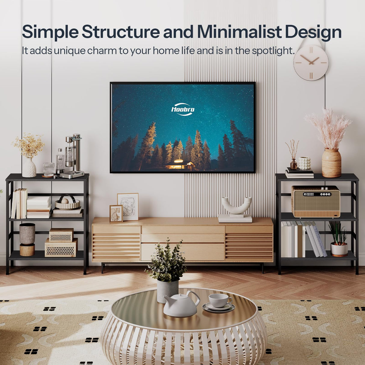 HOOBRO 3 Tier Bookshelf, Industrial Bookcase, Record Storage Rack with Side Fence, Wood Storage Shelf with Metal Frame, Rustic Open Display Shelf for Living Room, Bedroom, Black BB86CJ01G1 HOOBRO