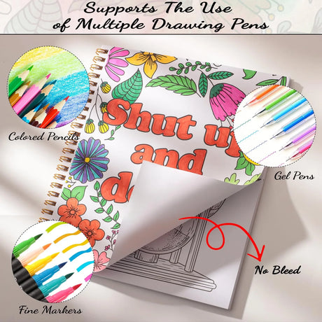 7×8.2in Adult Coloring Book Set for Relaxation, Spiral Bound Coloring Book for Women with 24 Colors Markers, Mindfulness Stress Relief 32 Patterns for Adults, Teens, Gift Prudiut