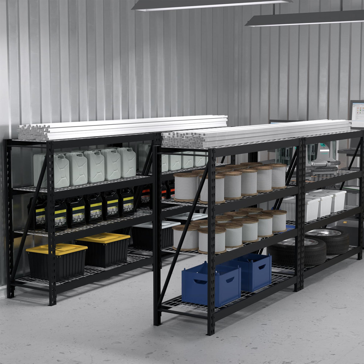 WORKPRO Garage Shelving, 68" W x 24" D x 65" H, 7200 LBS Load, Heavy Duty Metal Shelves for Storage, Industrial Storage Rack for Warehouse Kitchen Shop Basement, Black, Pack of 1 WORKPRO