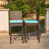 Sundale Outdoor Wicker Bar Stool Set of 4, 30 Inch Seat Height Patio Counter Height Stool with Back Rest, Rattan Woven Tall Chair with Pillow & Blue Cushion, High Bar Stool - Steel, Brown Sundale Outdoor