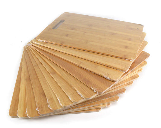 (Set of 12) 15"X11" Bulk Wholesale Plain Bamboo Charcuterie, Serving Tray, Chopping, Cutting Board for Customized, Personalized Engraving Gift Purpose (With Handle)