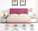Full Upholstered Platform Bed Frame with 48" Tall Adjustable Headboard - Button Tufted Suede Velour Bed- Wood Slat Support with Storage Space - No Box Spring Needed - Pink - OLIVER & SMITH - Princeton OLIVER & SMITH SINCE 1921