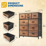 DWVO Dresser with 10 Drawers - Fabric Storage Tower, Organizer Unit for Living Room, Hallway - Sturdy Steel Frame, Wooden Top & Easy Pull Fabric Bins DWVO
