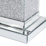JIJIWANG Silver Mirrored End Table with LED Lights,Square Side Table with Crushed Diamond, Modern Gorgeous Bedside Table Nightstand for Bedroom Living Room Office JIJIWANG