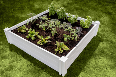 Vita Classic 4'X4'x11 Vinyl Raised, White VT17108 x 4ft Modular Garden Bed, 11" H Vita