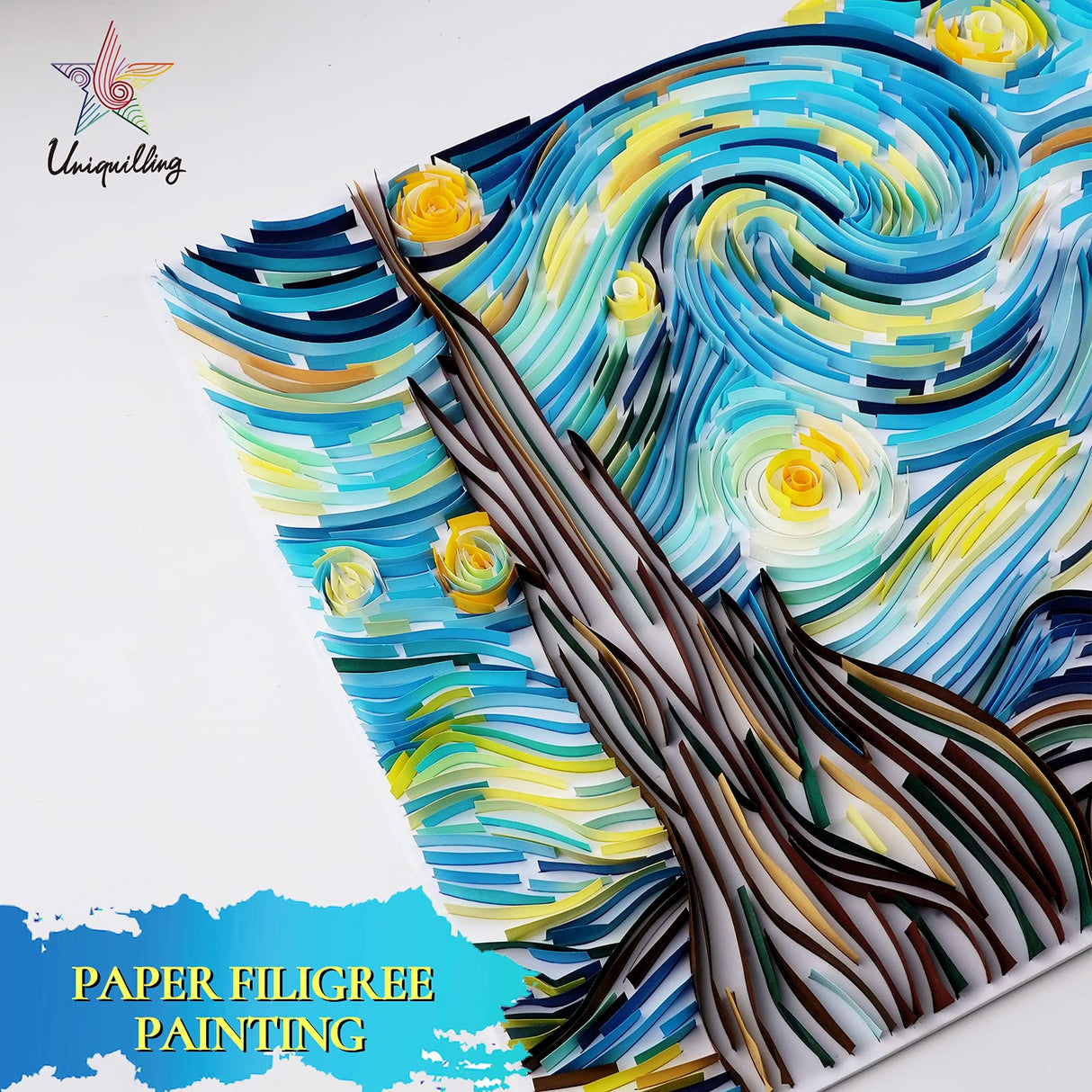 Uniquilling Quilling Kits Paper Quilling Kit for Adults Beginner, DIY Kits for Adults Paper Filigree Painting Kits, Modern Wall Art for Living Room, 16 * 20in Starry Night- Basic Uniquilling