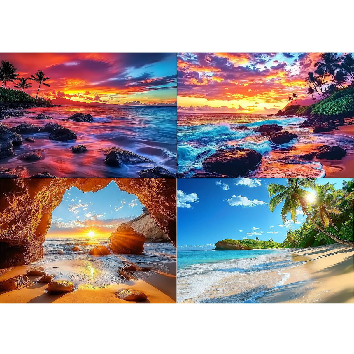 SENQAO 4 Pack Beach Diamond Art Kits for Adults, Sunset DIY 5D Diamond Painting Kits Full Drill Diamond Dots Paintings with Diamonds Gem Art and Crafts Home Decor 12x16inch SENQAO
